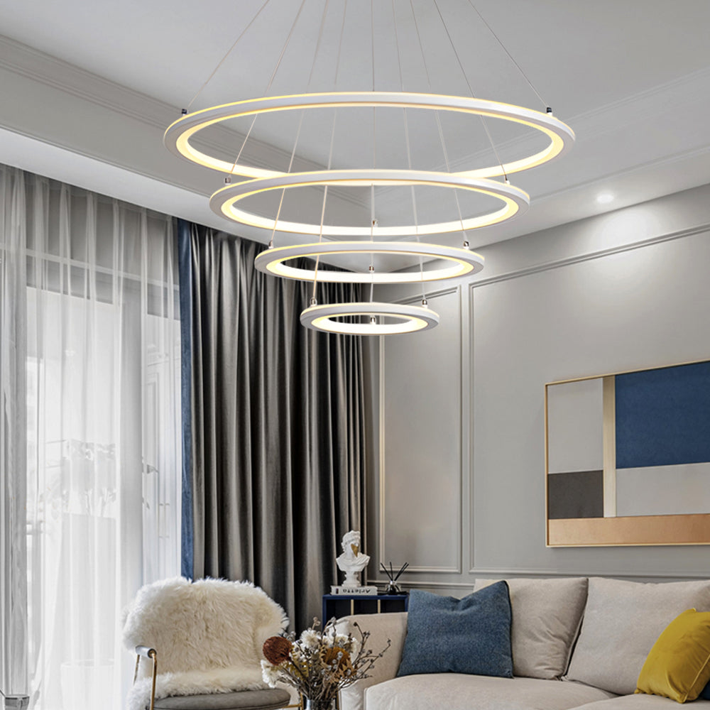 4 Rings Chandelier Light LED Mid-century Chandeliers with Remote Design