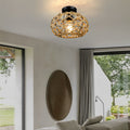 Round Hand Woven Cage Rope Beige Retro Minimalist Ceiling Lighting Chandelier