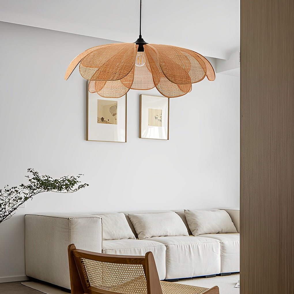 Creative Rattan Flower Petals Three Step Dimming Japanese Style Chandelier - Dazuma