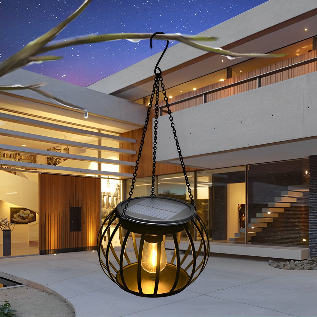 2PCS Metal Pumpkin LED Waterproof Black Modern Solar Outdoor Lanterns - Dazuma