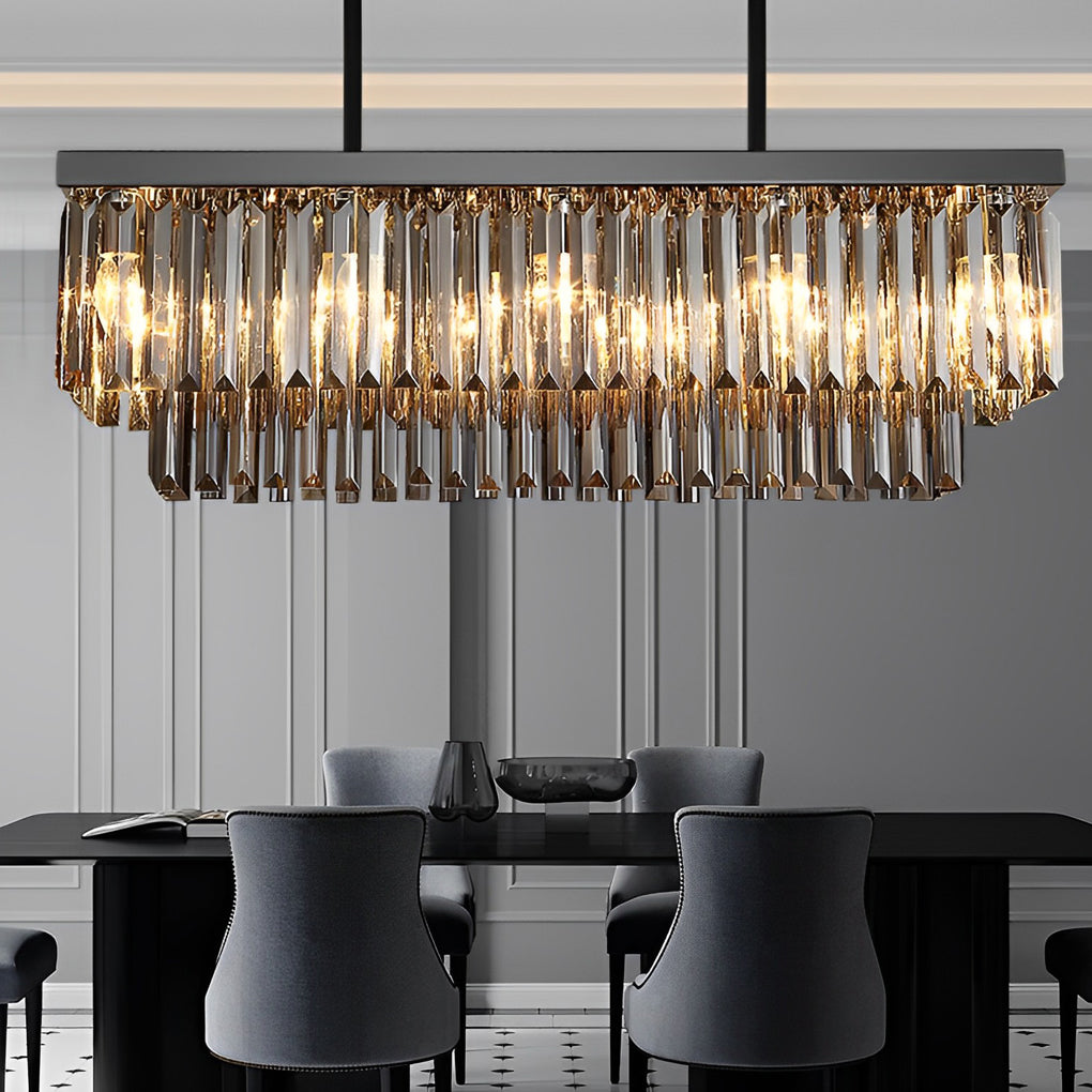 Rectangular Crystal LED 3 Step Dimming Smoke Gray Modern Chandelier