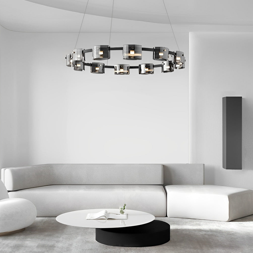 Circle Glass Stepless Dimming LED Brightness Memory Nordic Chandelier Design