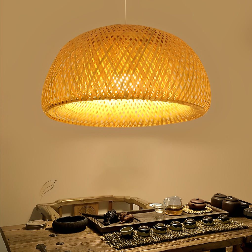 Creative Hand-woven Bamboo Lantern Three Step Dimming LED Chandelier Design