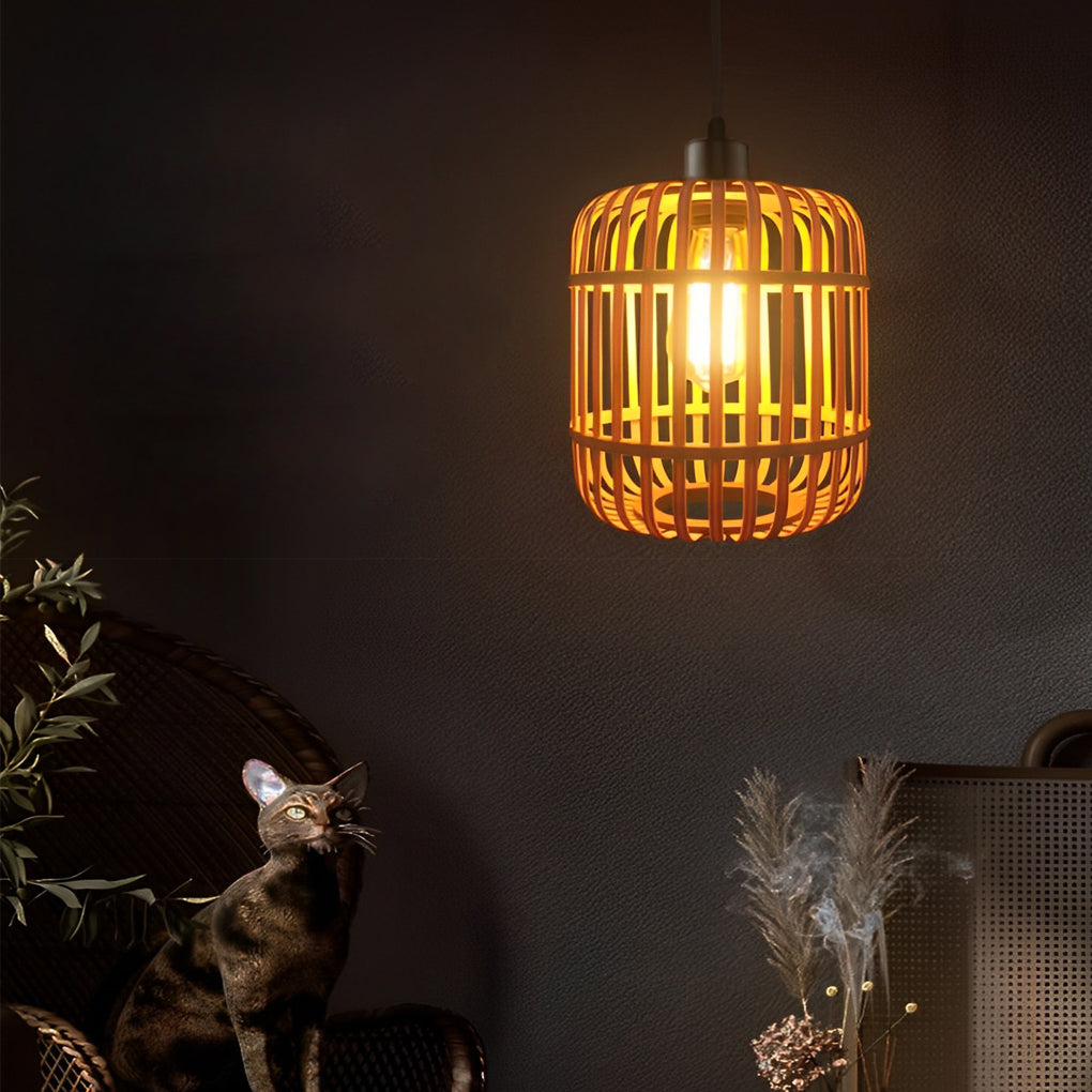 Handmade Rattan Lantern Shape Minimalist Japanese Style Pendant Lightings