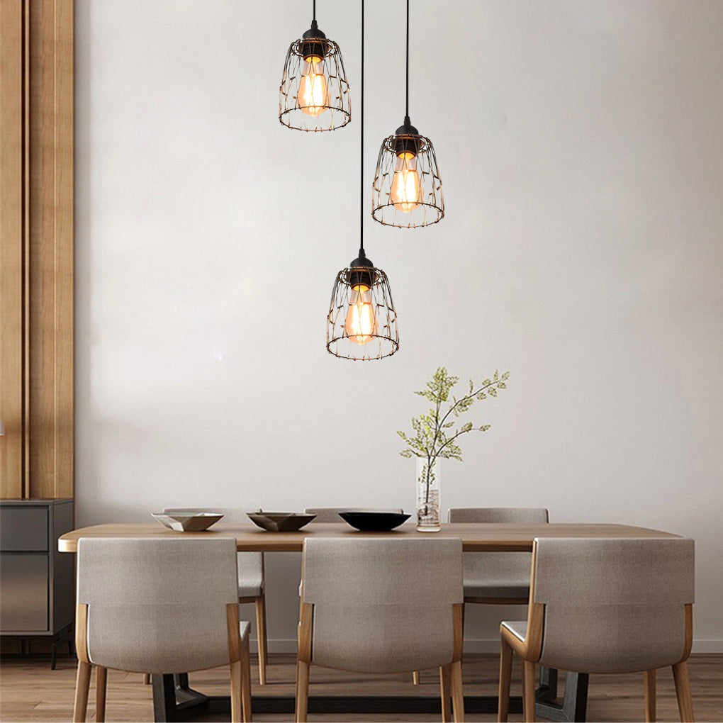 3 Lights Changeable Shape Iron Cage Retro Industrial Style Chandelier Design
