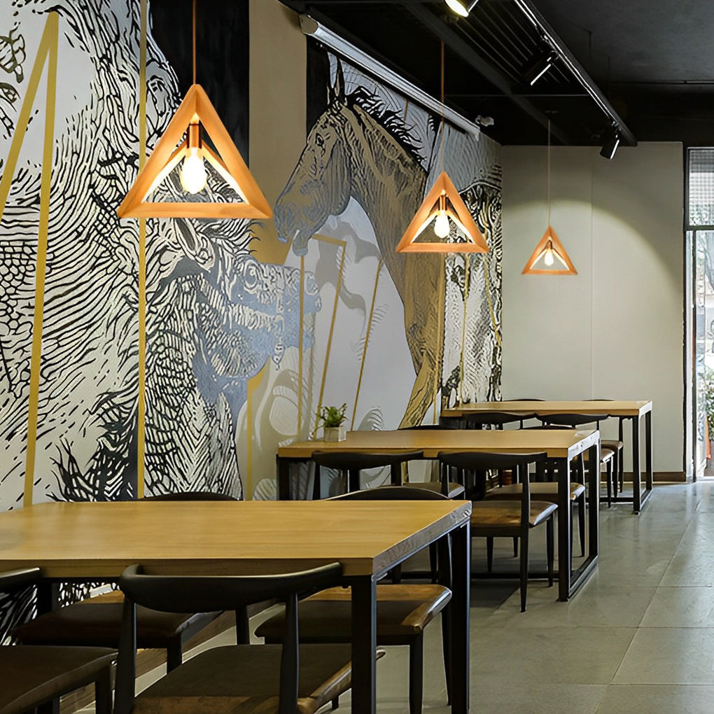 Creative Wood Frame Geometric Art Minimalist Nordic Pendant Lightings