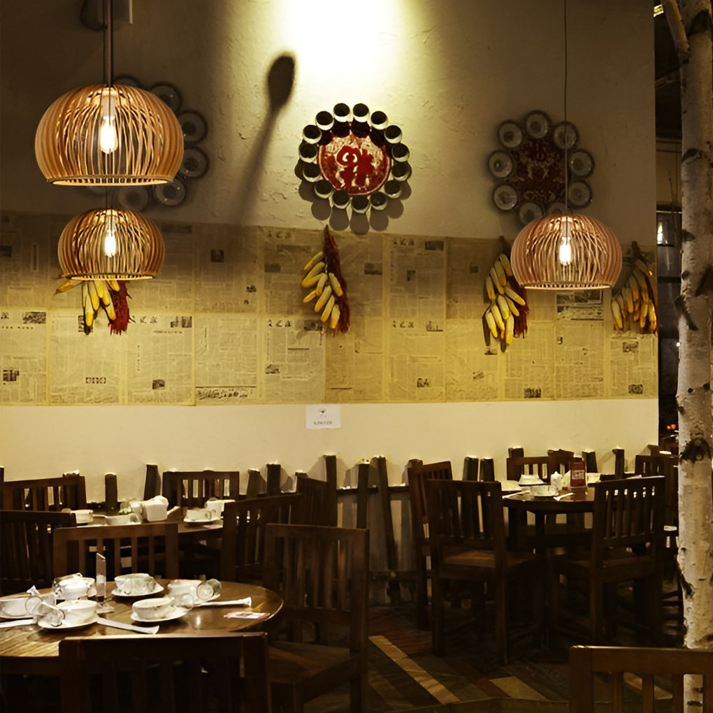 Semi-circle Wood Lantern Shaped Nordic Chandelier Kitchen Pendant Lightinging