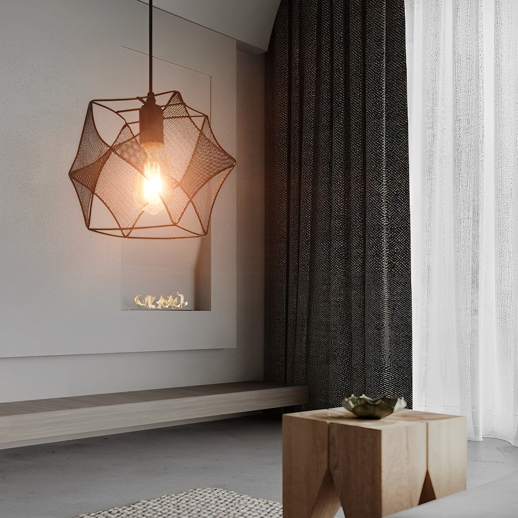 Retro Geometric Iron Mesh Black Industrial Style Chandelier Pendant Light Fixture