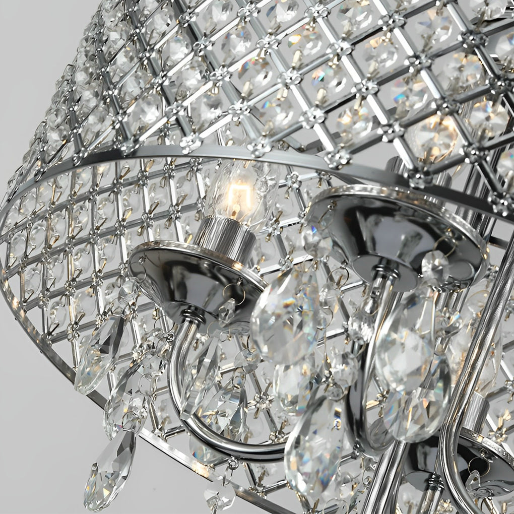 Round Iron Crystal Pendant Retro American Style Chandelier Hanging Lights Design
