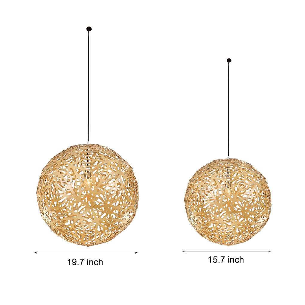Handmade Hollowed Ball Basswood Shade LED Creative Modern Chandelier Design