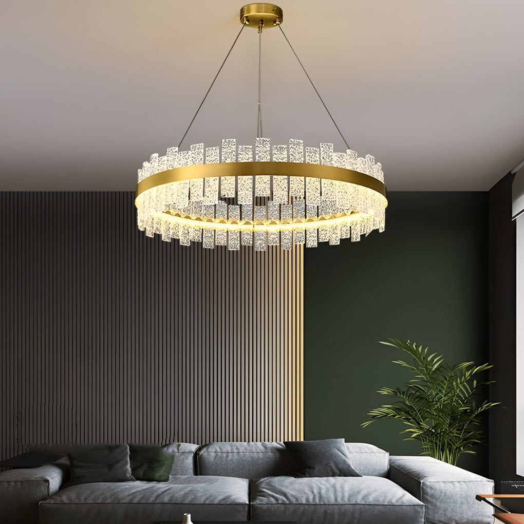 Round Dimming LED Glass Modern Crystal Chandelier Hanging Light Fixture Pendant Light