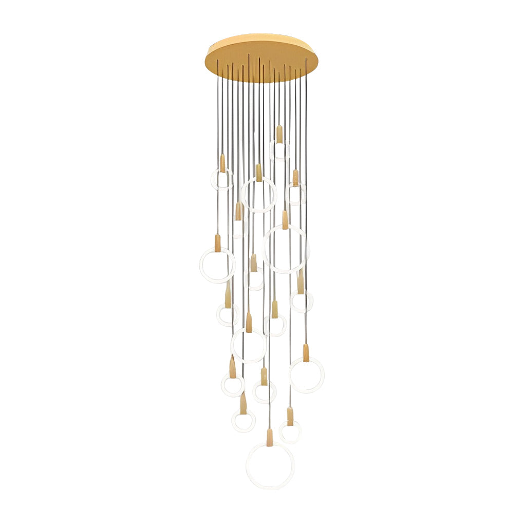 Minimalist Rings Stepless Dimming LED Nordic Duplex Stair Chandelier Design