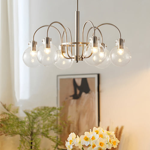 6 - Light Glass Globe Shade Indoor Nickel Finish Chandelier