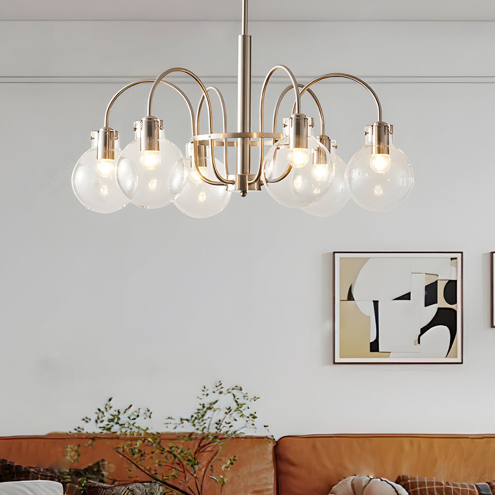 6 - Light Glass Globe Shade Indoor Nickel Finish Chandelier