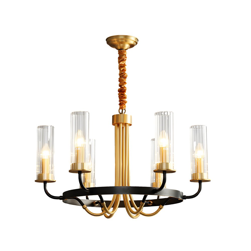 6/8 - Light Candlelight Wagon Wheel Chandelier with Glass Shades