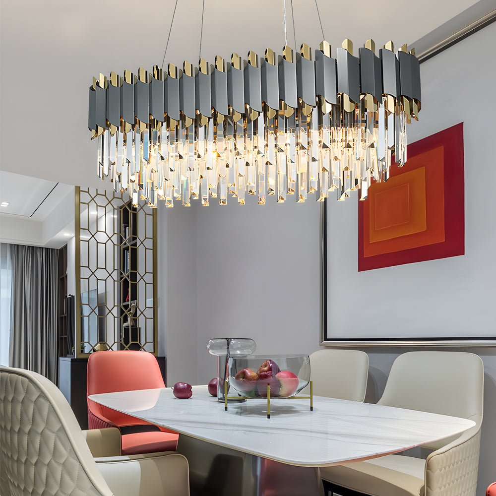 6/8 - Light Crystal Layered Chandelier Dimmable Dining Room Pendant Lighting