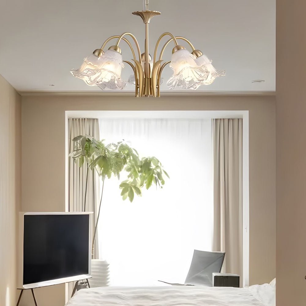 6/8 - Light Glass Lily Chandelier French Pastoral Gold Fixture