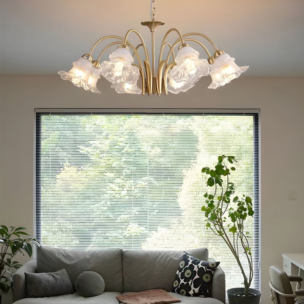 6/8 - Light Glass Lily Chandelier French Pastoral Gold Fixture