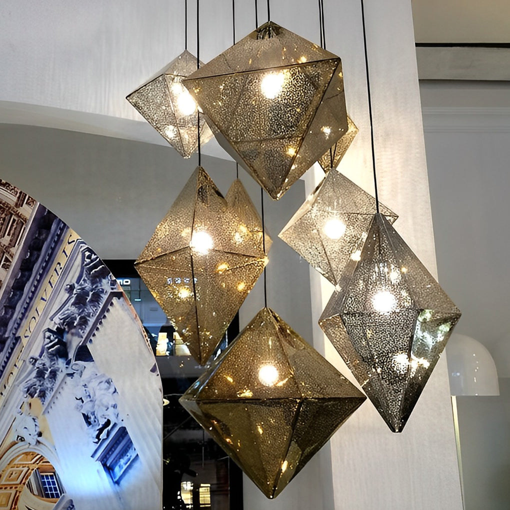 Stainless Steel Geometric Polyhedral Art Hollow Postmodern Chandeliers Design