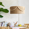 Round Twine Rope Wood Beads Tassels Boho Style Chandelier Pendant Lamp - Dazuma