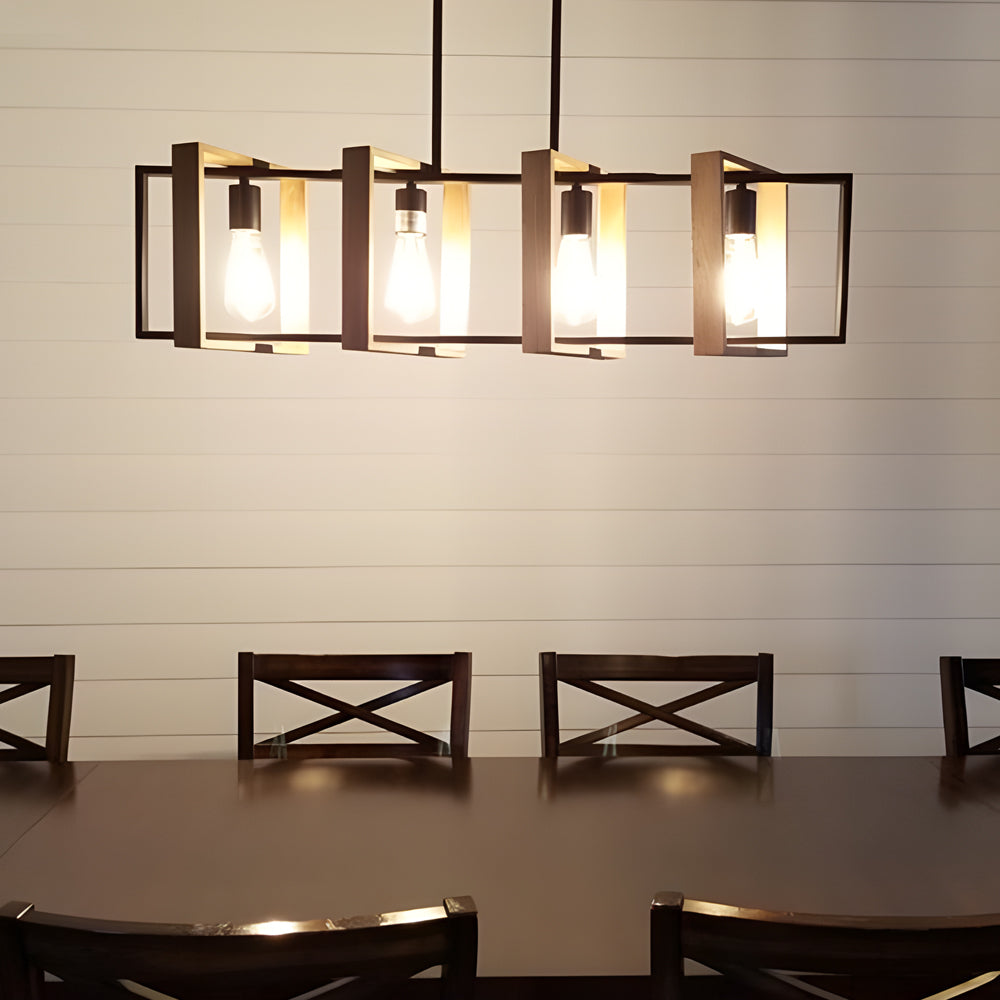 Wood Frame Creative Retro American Style Long Dining Room Chandeliers Design