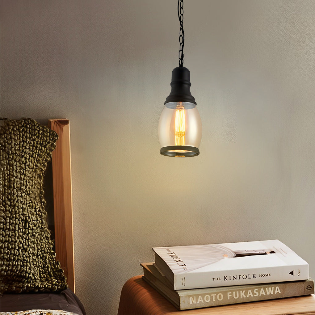 Retro Glass Iron Lantern Shape American Country Style Amber Chandelier Design