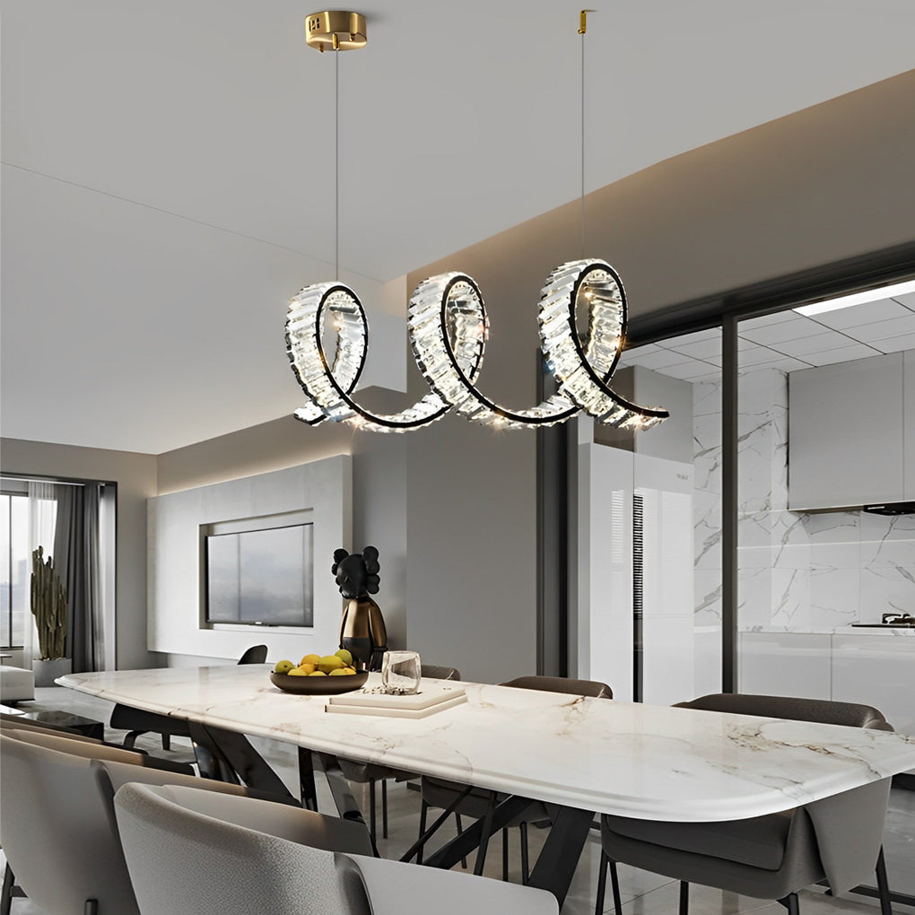 Creative Crystal Waves 3 Step Dimming LED Modern Dining Room Chandeliers Design
