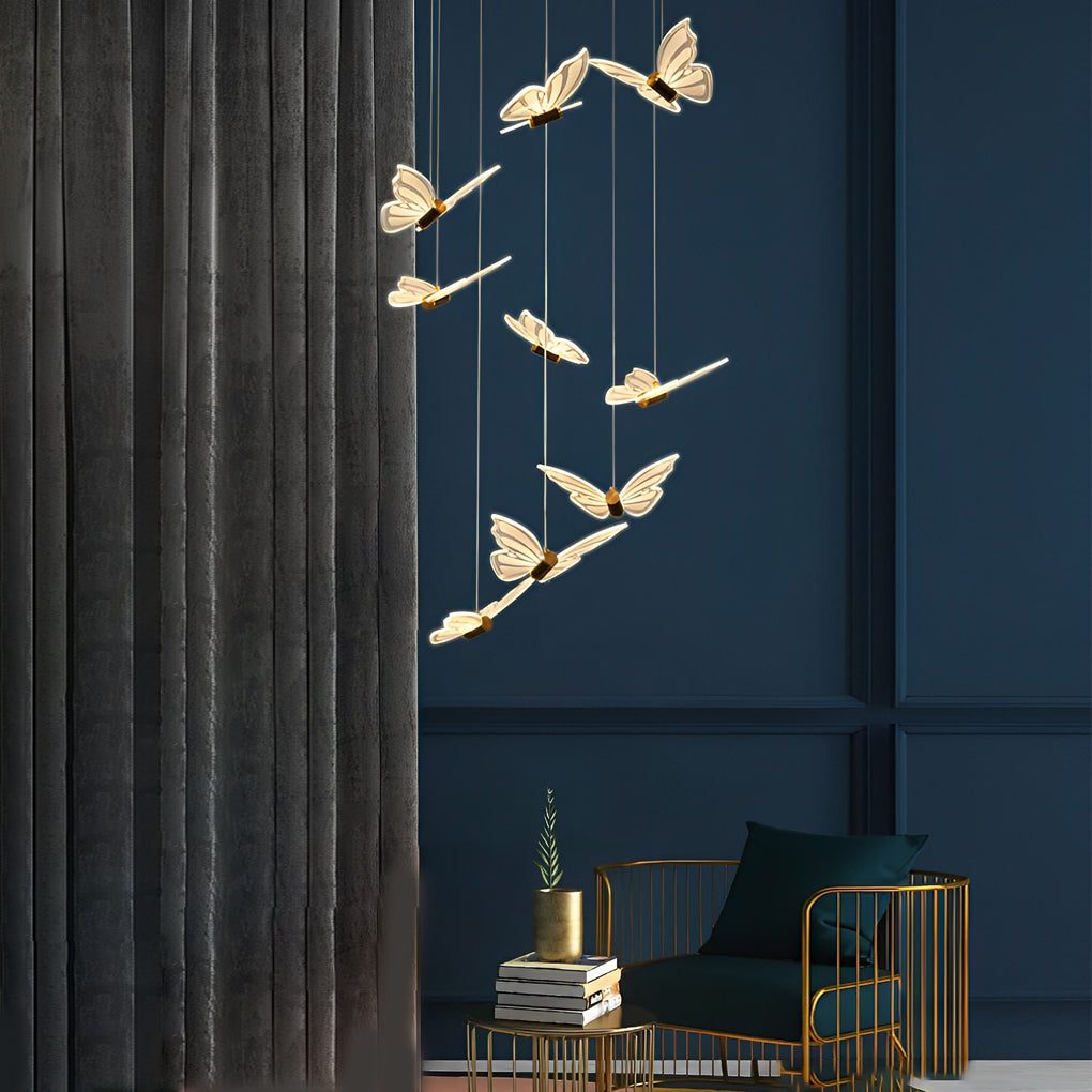 Small Butterflies Creative Three Step Dimming Modern Long Chandelier Design