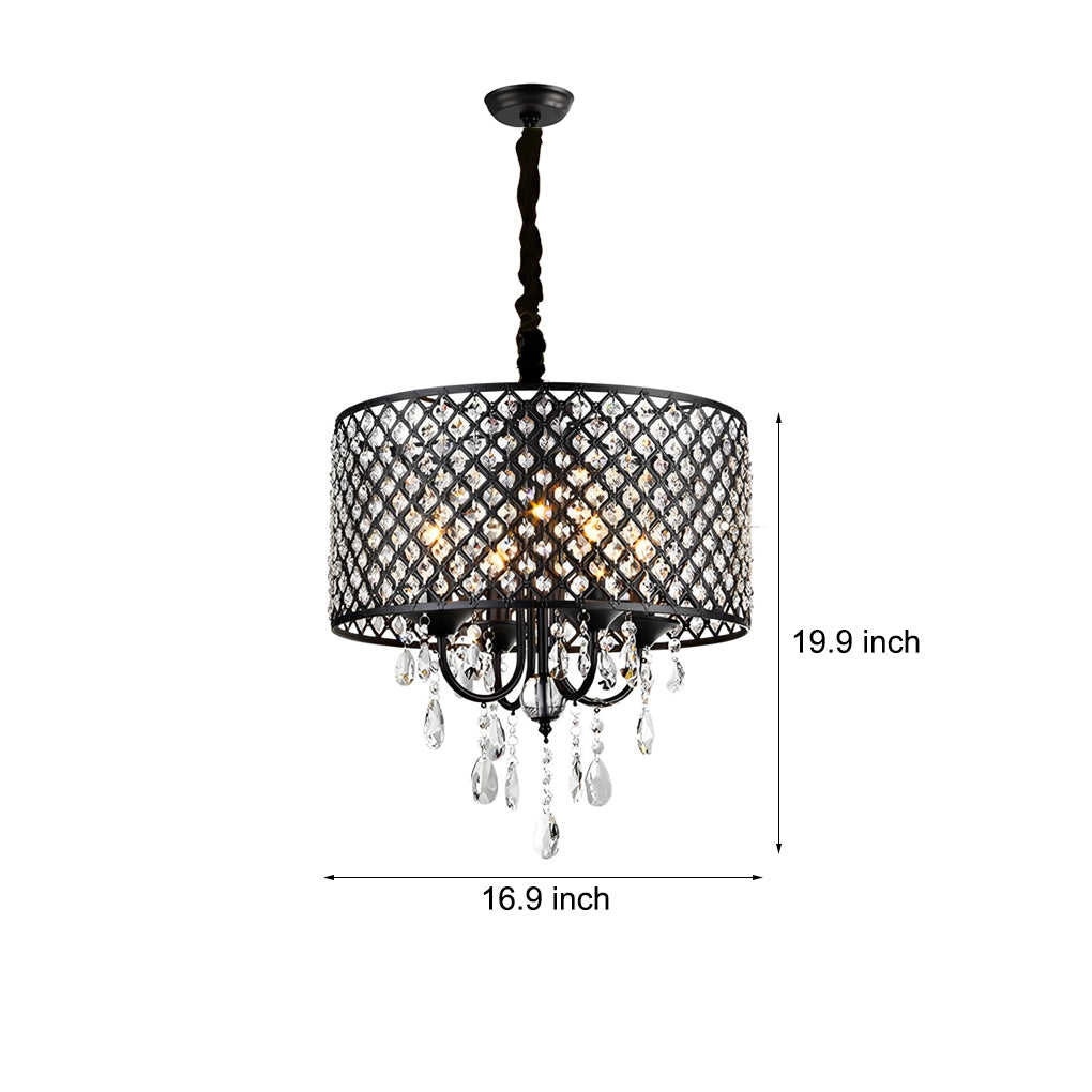 Round Iron Crystal Pendant Retro American Style Chandelier Hanging Lights Design