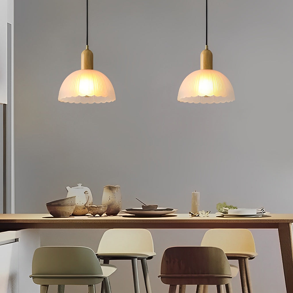 Glass Flower Wood Creative Ins Led Nordic Pendant Lights Hanging Lamp - Dazuma