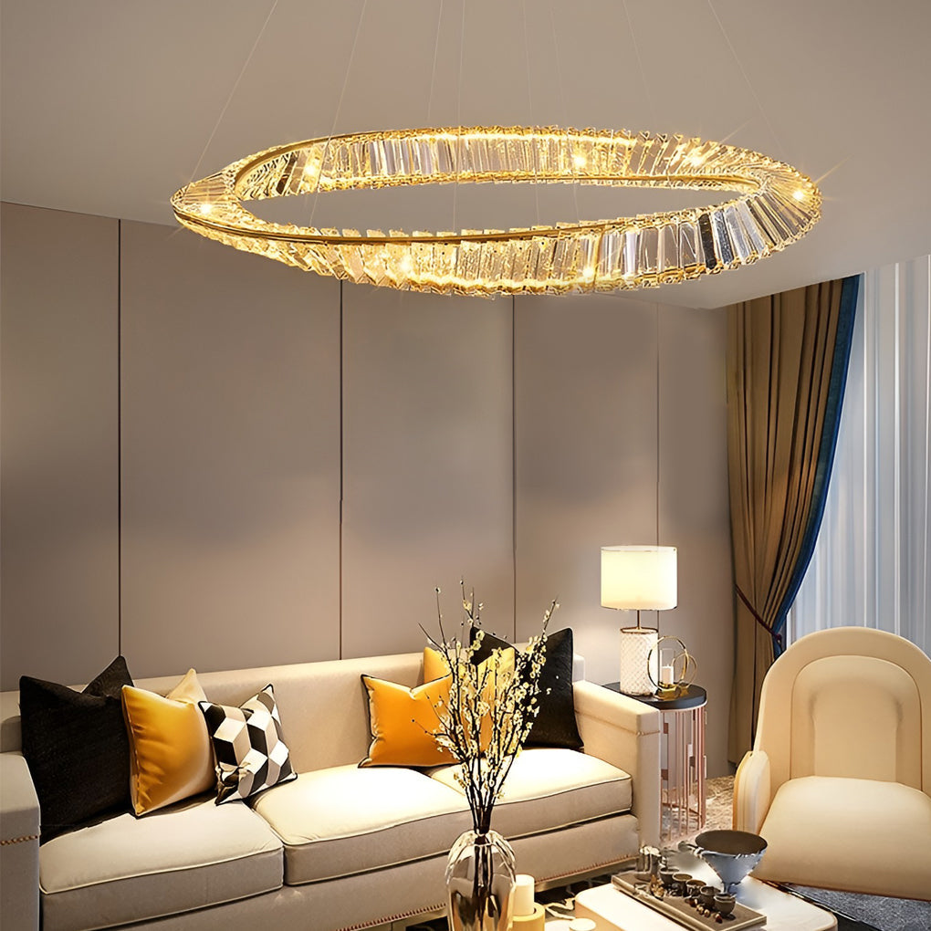 Creative Ring Stepless Dimming Electroplated Modern Crystal Chandelier Design