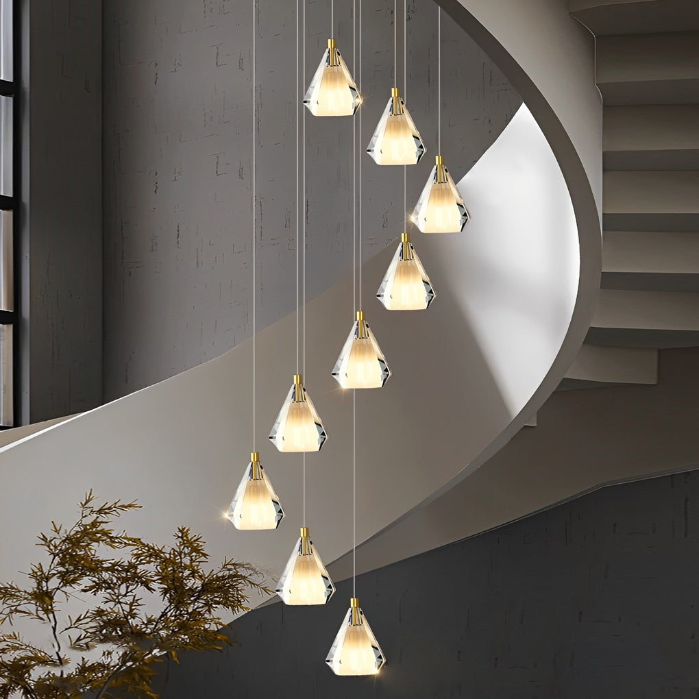 Creative Crystal Shade Three Step Dimming Nordic Staircase Chandelier Design