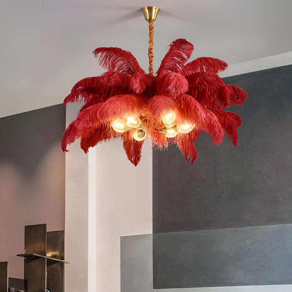 Creative Feathers Copper Ins Nordic Chandelier Flush Mount Ceiling Lighting