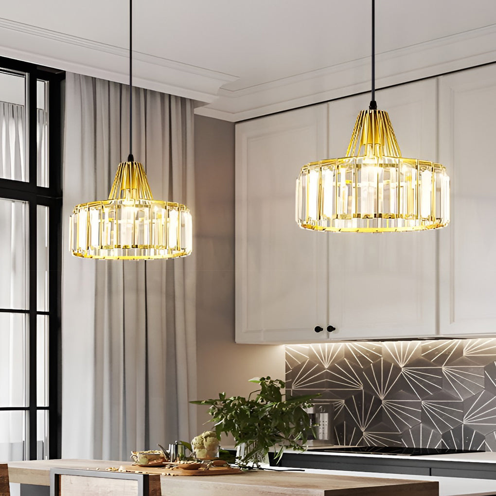 Drum-shaped Crystal Metal Modern Chandelier Pendant Light Hanging Light Fixture