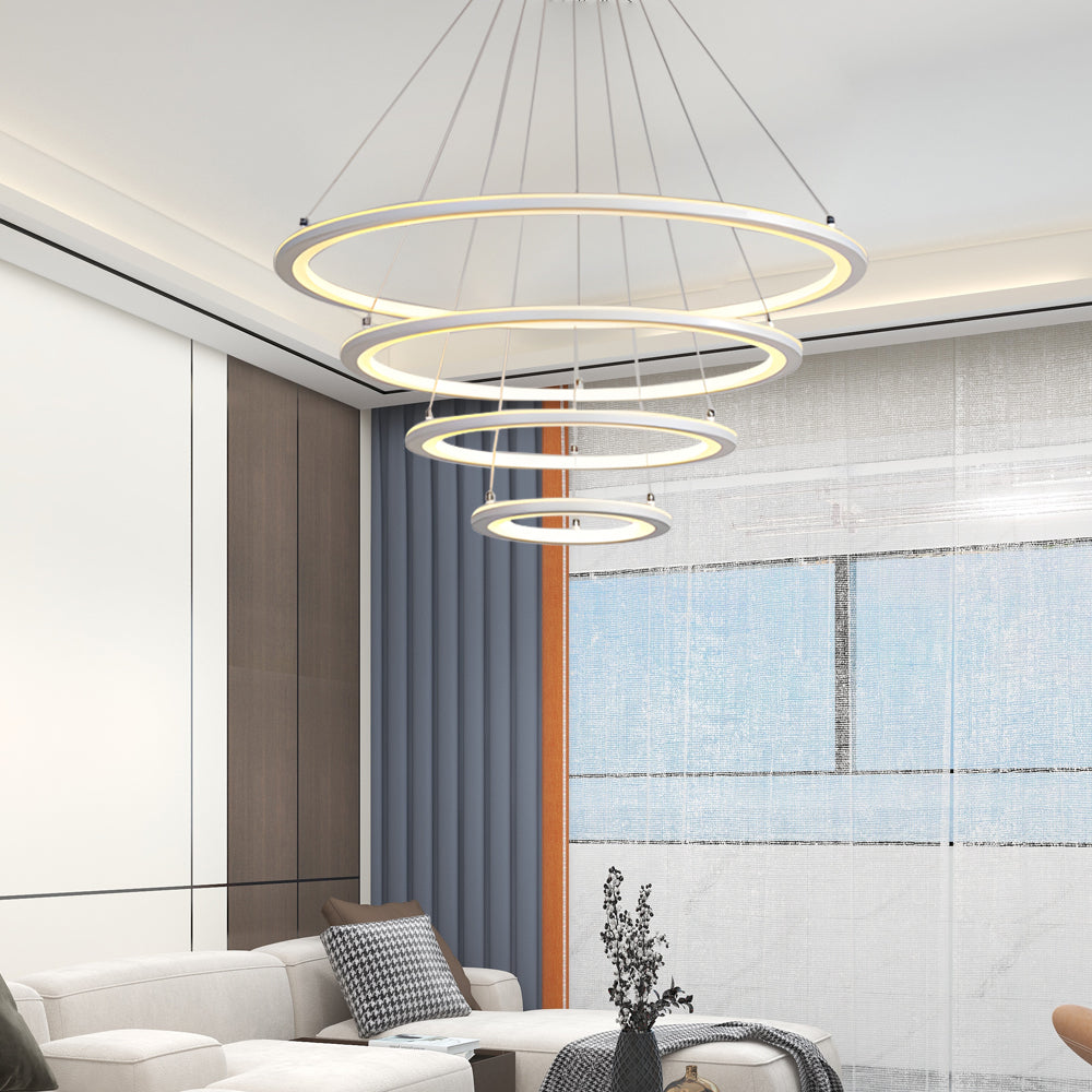 4 Rings Chandelier Light LED Mid-century Chandeliers with Remote Design