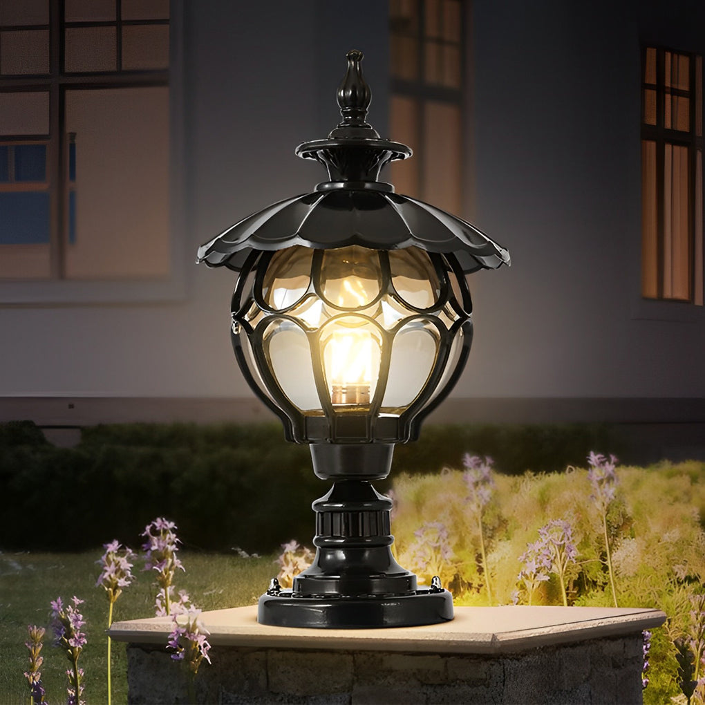 Flower Ball Cognac Glass Waterproof European Style Outdoor Pillar Lamp - Dazuma