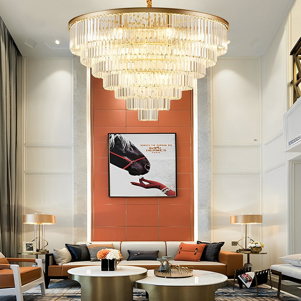 4 Layers Crystal Round Luxury Three Step Dimming Modern Chandelier Design