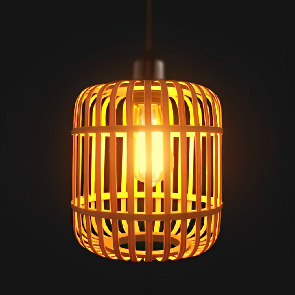 Handmade Rattan Lantern Shape Minimalist Japanese Style Pendant Lightings