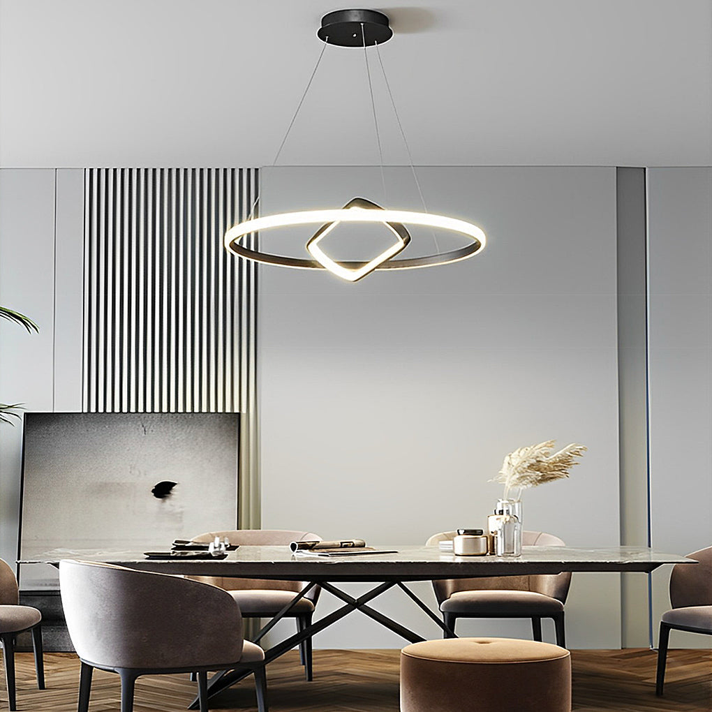 Adjustable Round Oval LED Stepless Dimming Black Modern Chandelier Design