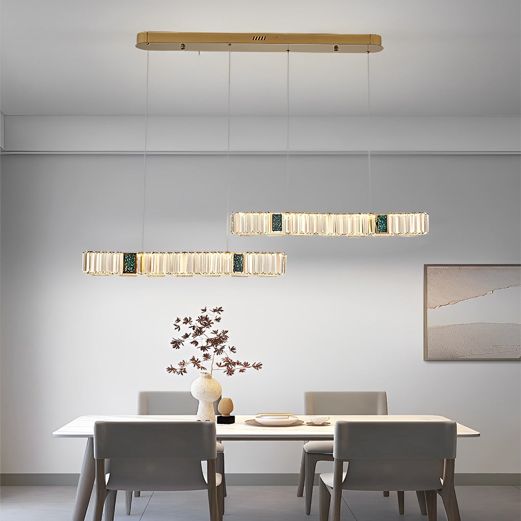 2 Strips Three Step Dimming LED Modern Crystal Dining Room Chandeliers Design