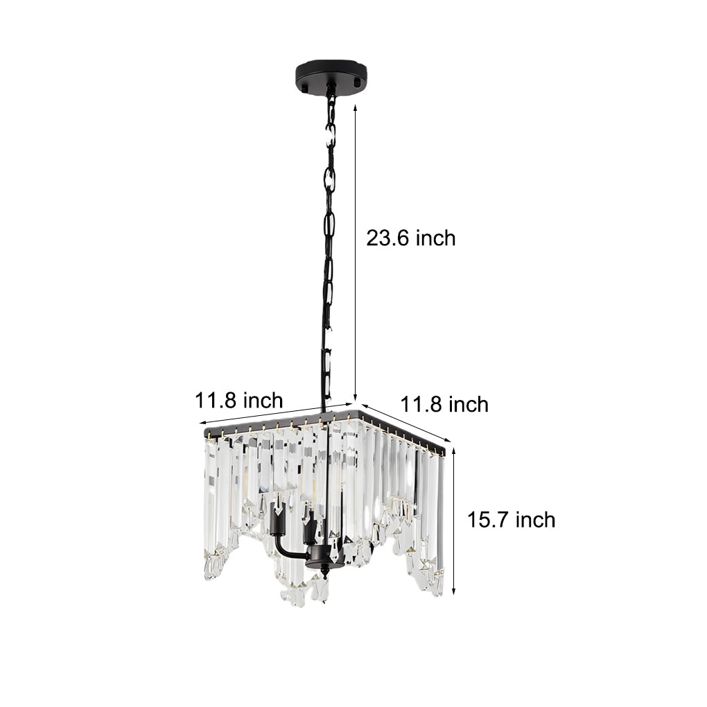 4 Lights Crystal Strips LED Three Step Dimming Black Modern Chandelier Design