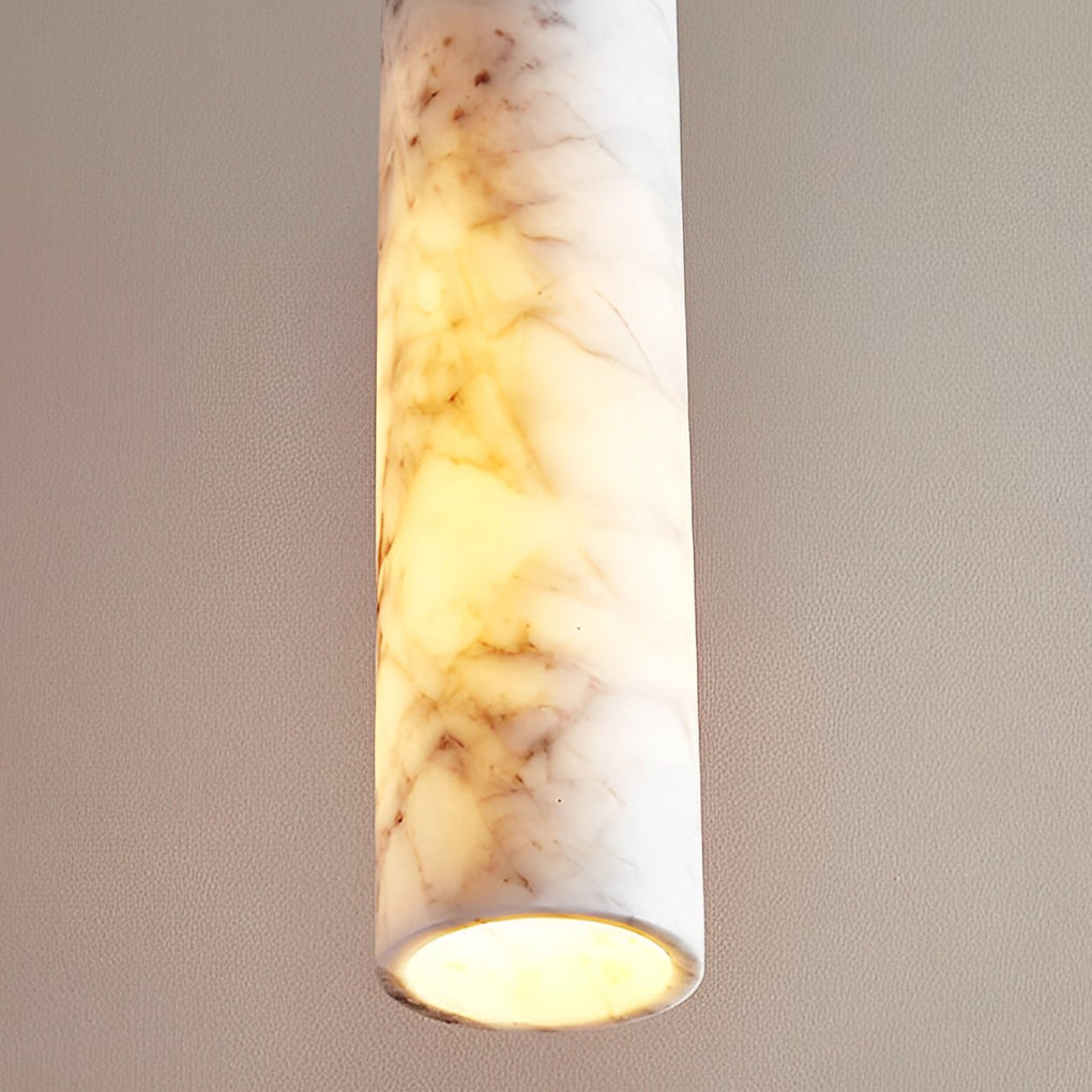 Elongated Cylindrical Marble Texture Minimalist Chandelier Pendant Lightings