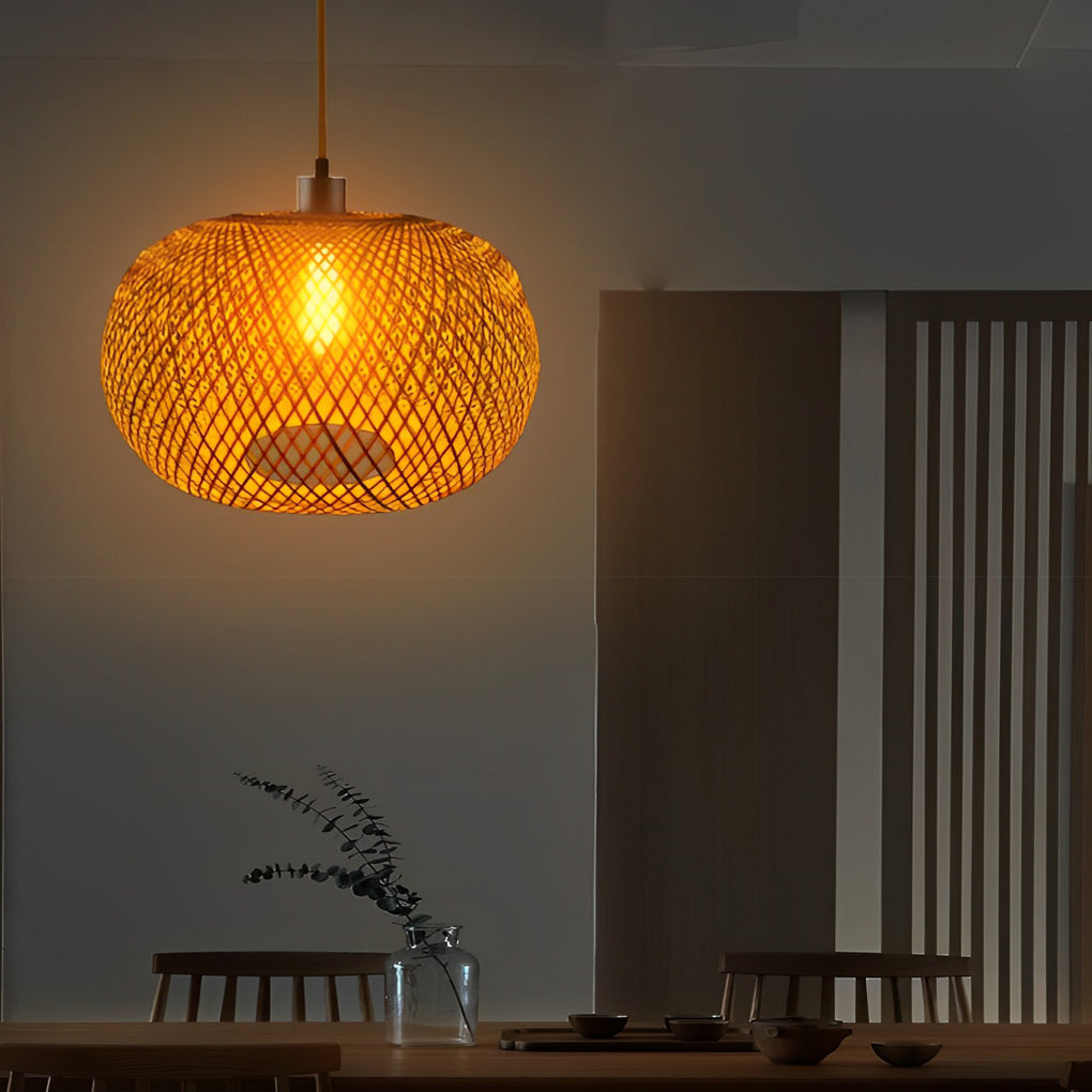 Round Creative Handmade Bamboo Rattan Modern Chandelier Pendant Lightings