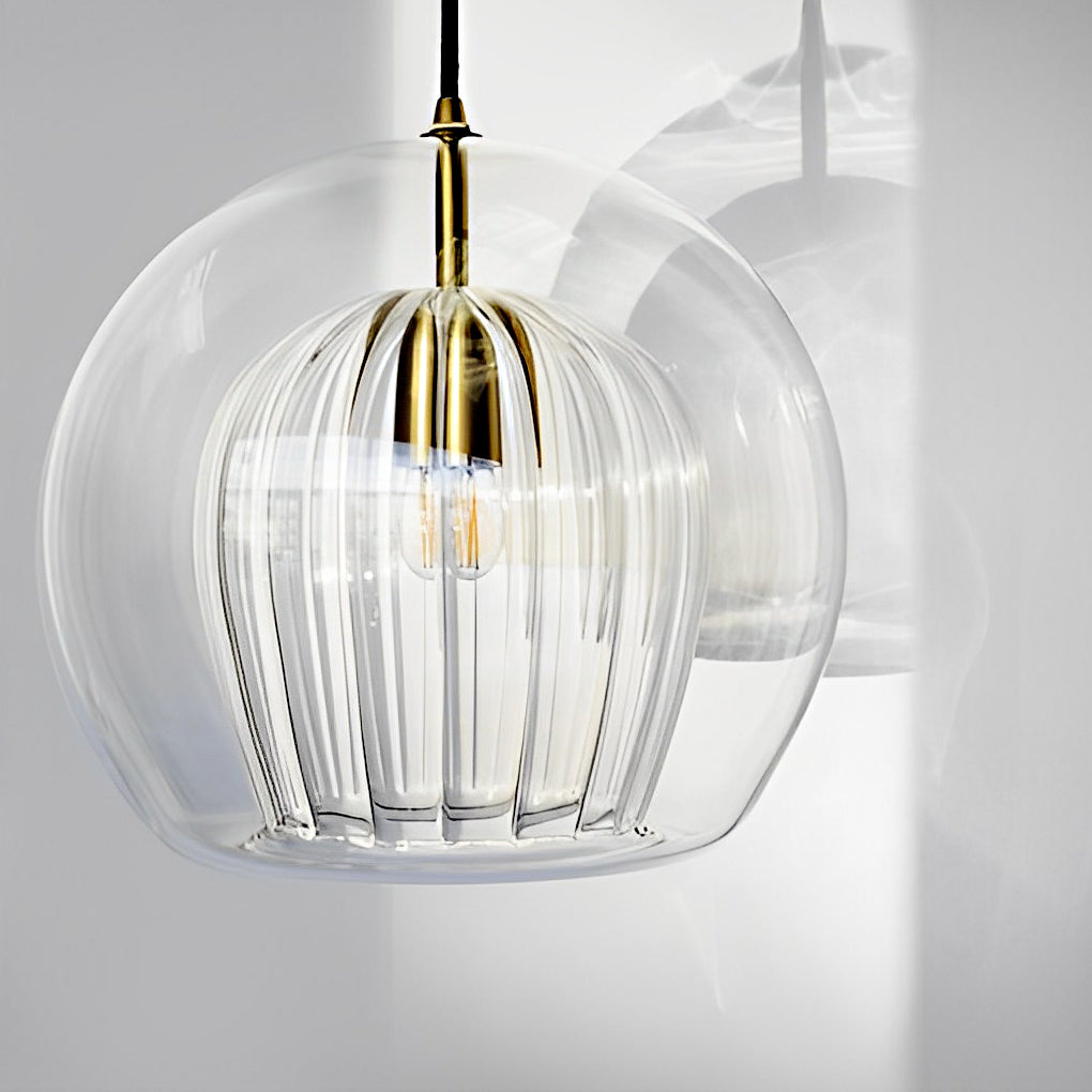 Creative Double Layer Glass Light Fixtureshade Electroplated Brass Chandelier