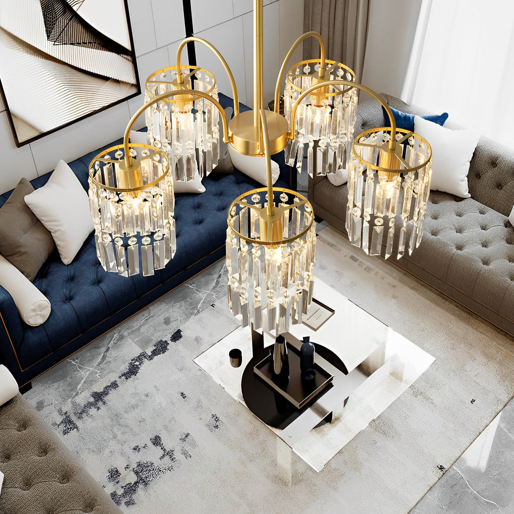 Crystal Shade Copper Curved Arms Luxury Post-Modern Chandelier Light Design