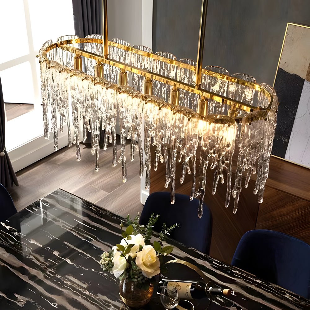 7/10 - Light Luxury Glass Decor Icicles Droplet Crystal Chandelier, 3 - Step Dimming