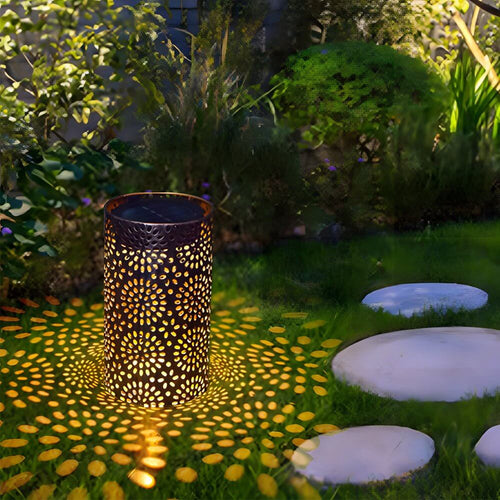 7.3 - Inch H Metal Cut - Out Solar Outdoor Lantern