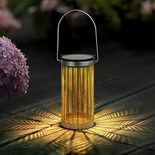 7.3 - Inch H Metal Cutout Solar Portable Hanging Lantern
