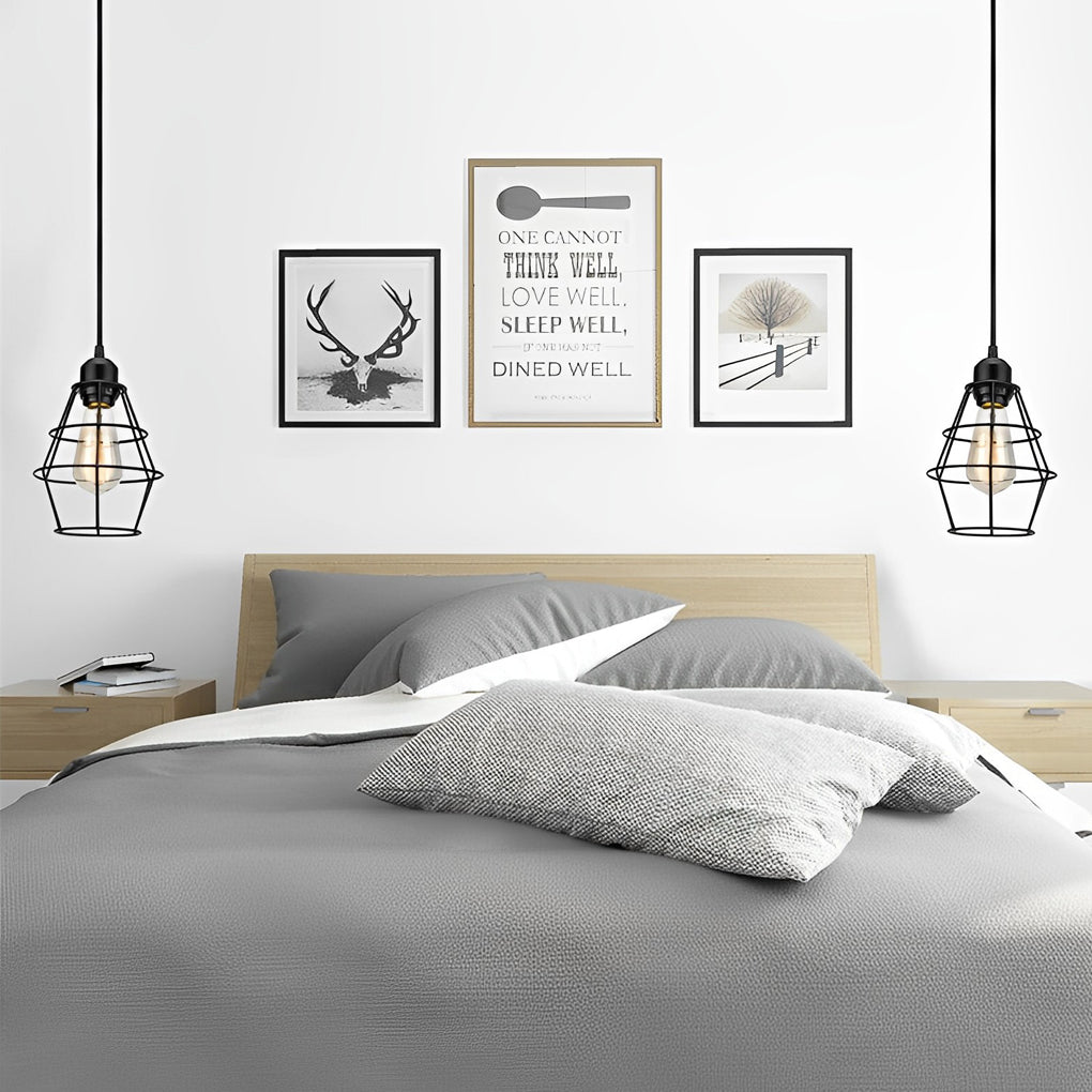 Retro Creative Metal Lantern Cage Shape Industrial Style Chandelier with Button Switch Design