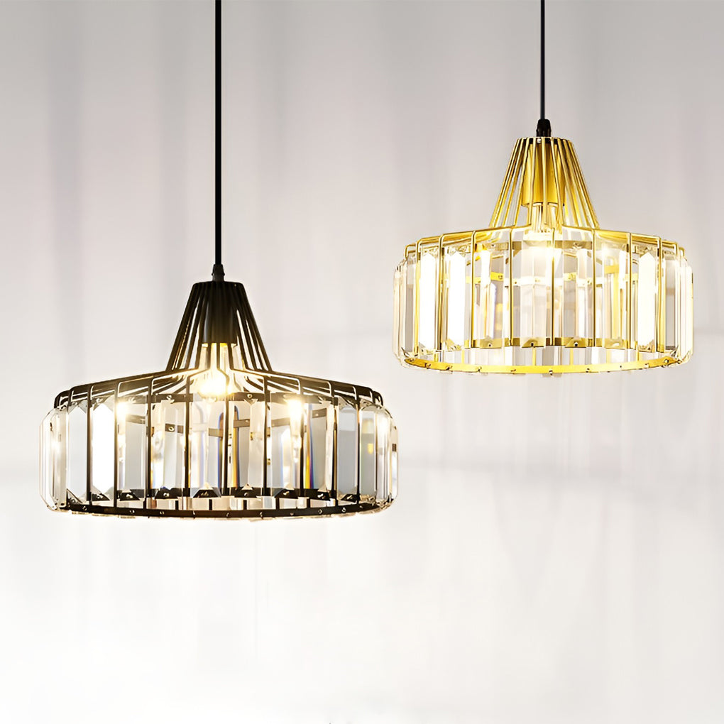 Drum-shaped Crystal Metal Modern Chandelier Pendant Light Hanging Light Fixture